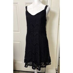 Basement Women's Black Midi Lined Strap Dress Size Medium Cocktel Holidays Party
